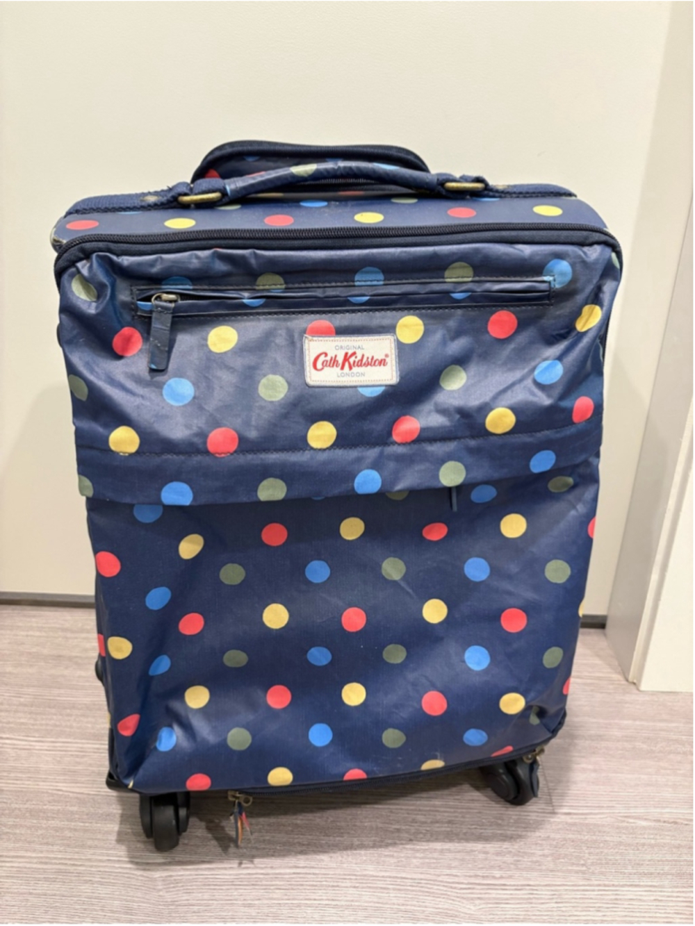 Vintage Cath Kidston Navy Polka Dot Rolling Suitcase